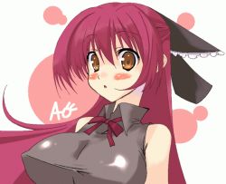 Rule 34 | 1girl, aonagi hayate, breasts, large breasts, long hair, red eyes, red hair, ribbon, solo