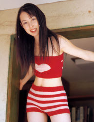 Rule 34 | akiyama rina, photo (medium), shorts, strapless, striped, tube top