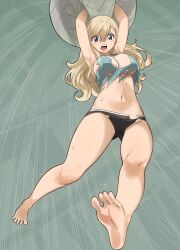Rule 34 | 1girl, blonde hair, blue eyes, breasts, cleavage, colorized, eden&#039;s zero, gaston18, hanging, highres, large breasts, long hair, mashima hiro, navel, open mouth, rebecca bluegarden, solo, torn clothes, underboob