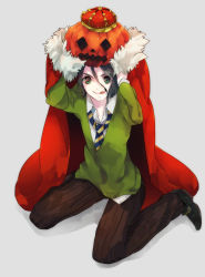Rule 34 | 1boy, :q, bad id, bad pixiv id, cape, crown, fate/stay night, fate/zero, fate (series), green eyes, halloween, highres, hinatsu, jack-o&#039;-lantern, kneeling, male focus, necktie, pumpkin, solo, tongue, tongue out, waver velvet