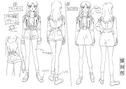 Rule 34 | 1girl, absurdres, character sheet, from behind, full body, greyscale, highres, monochrome, multiple views, neon genesis evangelion, official art, production art, retro artstyle, sadamoto yoshiyuki, simple background, socks, turnaround, white background, zip available