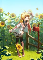 Rule 34 | 1girl, absurdres, ahoge, asymmetrical legwear, bird, blonde hair, blouse, blue sky, bow, bowtie, breasts, bug, butterfly, buttons, chick, commentary, dappled sunlight, day, double-breasted, dress, dress shoes, fence, field, floral background, flower, flower field, footwear bow, fortissimo, frilled dress, frilled jacket, frills, gradient hair, grass, hair ornament, highres, holding, holding flower, hololive, hololive dev is, insect, jacket, leaning forward, long hair, mailbox (incoming mail), multicolored hair, musical note, musical note hair ornament, open clothes, open jacket, open mouth, orange hair, otonose kanade, outdoors, piano keys, plant, pocket, print jacket, red eyes, shading eyes, shadow, shirt, short dress, sky, small breasts, smile, solo, star-ring, sunflower, sunflower field, sunlight, teeth, thigh strap, thighhighs, thighs, vines, virtual youtuber, white jacket, wooden fence, zettai ryouiki
