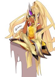 Rule 34 | 1girl, alternate color, bare shoulders, blazblue, blazblue: central fiction, blonde hair, blue eyes, detached sleeves, doll joints, hades izanami, hyakuhachi (over3), joints, mikado (blazblue), ponytail, skirt, solo, thighhighs