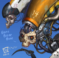 Rule 34 | blue background, dated, english text, lieqi hun, machine, original, robot, skull, tagme, wire