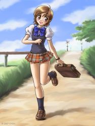 Rule 34 | 1girl, bow, e-ken, hair ornament, hairpin, loafers, original, school uniform, shoes, skirt, sweater vest, tagme