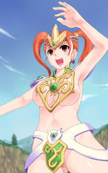 Rule 34 | 1girl, alternate costume, armor, bikini armor, breasts, bule, dragon quest, dragon quest viii, jessica albert, large breasts, no bra, no panties, pussy, revealing clothes, square enix, twintails, uncensored