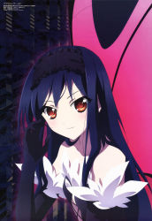 Rule 34 | 10s, 1girl, absurdres, accel world, antenna hair, bare shoulders, black gloves, black hair, blush, brown eyes, butterfly wings, elbow gloves, gloves, hairband, highres, insect wings, kanbe hiroyuki, kuroyukihime, long hair, looking at viewer, megami magazine, official art, scan, smile, solo, upper body, wings