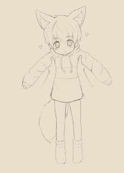 Rule 34 | 1boy, animal ears, beige background, blush, bokustar fox, fox boy, fox ears, fox tail, full body, heart, highres, lifting another&#039;s clothes, lifting person, male focus, monochrome, open mouth, original, simple background, sketch, socks, solo focus, tail
