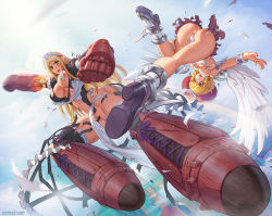 Rule 34 | 10s, 2girls, angel, artificial wings, ass, bare legs, battle, blonde hair, boots, breasts, butt crack, curvy, feathers, female focus, fight, flying, foreshortening, gauntlets, hat, huge ass, jumping, laila (queen&#039;s blade), large breasts, legs, long hair, looking at viewer, maid, maid headdress, mechanical wings, midair, miniskirt, multiple girls, nipple slip, nipples, pointy ears, punching, pussy, pussy peek, queen&#039;s blade, queen&#039;s blade rebellion, shiny skin, skirt, speed lines, speh, sweat, thong, torn clothes, upside-down, vante, wide hips, wings