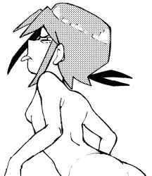 Rule 34 | annoyed, ass, back, breasts, greyscale, monochrome, nobloo, original, small breasts, tongue, tongue out, white background