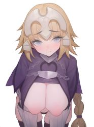 Rule 34 | 1girl, absurdres, armor, black panties, black thighhighs, blonde hair, blue eyes, blush, breasts, breasts out, chain, closed mouth, fate/grand order, fate (series), gradient background, highres, jeanne d&#039;arc (fate), jeanne d&#039;arc (ruler) (fate), long hair, looking at viewer, nipples, panties, ponytail, rabbit (wlsdnjs950), solo, thighhighs, underwear, vambraces