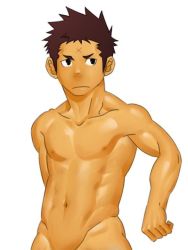 Rule 34 | 1boy, forehead, itto (mentaiko), male focus, marking, muscular, nude, simple background, solo, white background