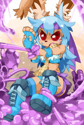 Rule 34 | 1girl, blue hair, boots, rabbit, female focus, highres, imouchi sutan, long hair, open mouth, red eyes, solo, tentacles