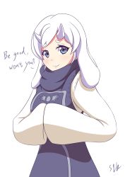 Rule 34 | 1girl, :3, absurdres, animal ears, artist name, bad id, bad pixiv id, blue eyes, blush, english text, goat ears, hands in opposite sleeves, highres, horns, humanization, looking at viewer, monster girl, personification, s1k bo1, smile, solo, toriel, transparent background, undertale, white hair