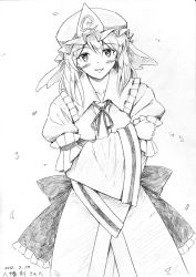 Rule 34 | 1girl, blush, female focus, greyscale, looking at viewer, monochrome, monochrome, saigyouji yuyuko, smile, solo, touhou, traditional media, vent arbre