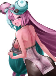 Rule 34 | aqua hair, ass, breasts, creatures (company), game freak, highres, iono (pokemon), long hair, medium breasts, nintendo, niziko, open mouth, pink hair, pokemon, pokemon sv, simple background, very long hair, white background