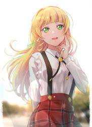 Rule 34 | 1girl, artist name, birthday, blonde hair, blunt bangs, commentary request, dated, green eyes, hairband, heanna sumire, highres, long hair, long sleeves, looking at viewer, love live!, love live! superstar!!, shamakho, sidelocks, signature, solo, upper body
