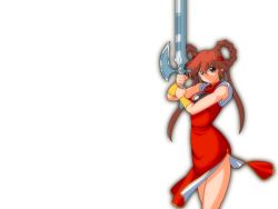Rule 34 | 1990s (style), animated, animated png, china dress, chinese clothes, dao (weapon), dress, lumpen, mamono hunter youko, mano youko, retro artstyle, solo, sword, twintails, weapon