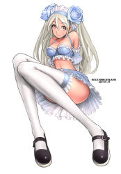 Rule 34 | 1girl, breasts, cleavage, fashion, flower, full body, large breasts, legs, lips, long hair, long legs, miniskirt, original, pinup (style), ryu (ryu&#039;s form site), shoes, skirt, solo, thighhighs, white hair