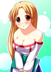 Rule 34 | 1girl, arc the lad, arc the lad ii, bad id, bad pixiv id, bare shoulders, blonde hair, blue skirt, blush, book, breasts, bubble background, cleavage, collarbone, detached sleeves, female focus, green background, holding, large breasts, lieza (arc the lad), long hair, looking at viewer, open mouth, shirt, skirt, sleeveless, sleeveless shirt, solo, tsukimi pasta, white shirt, yellow eyes