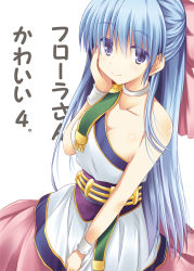 Rule 34 | 1girl, akane souichi, bare shoulders, blue eyes, blue hair, bow, bracelet, breasts, choker, cleavage, dragon quest, dragon quest v, dress, flora (dq5), hair bow, half updo, hand on own cheek, hand on own face, jewelry, long hair, matching hair/eyes, medium breasts, pink bow, smile, solo