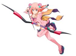 Rule 34 | 1girl, bow (weapon), dress, full body, hair ornament, official art, onigiri (mmorpg), pink hair, purple eyes, shizuka (onigiri), solo, thighhighs, transparent background, wakaba sprout, weapon