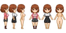 Rule 34 | 1girl, breasts, brown eyes, brown hair, commentary request, completely nude, expressionless, from side, looking at viewer, medium breasts, multiple views, nude, original, pixel art, profile, short hair, testest, transparent background