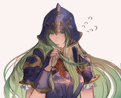 Rule 34 | 1girl, absurdres, armor, blue eyes, embarrassed, fire emblem, fire emblem: path of radiance, fire emblem: radiant dawn, fire emblem heroes, green eyes, green hair, helmet, highres, long hair, looking at viewer, nephenee, nintendo, ormille, simple background, solo