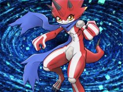 Rule 34 | 1boy, :3, betelgammamon, claws, clenched hand, digimon, digimon (creature), digimon ghost game, horns, long ears, looking at viewer, monster boy, scarf, screencap, sharp teeth, shoulder pads, tail, teeth, third-party edit, yabuno ten&#039;ya, yellow eyes