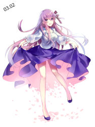 Rule 34 | 1girl, bad id, bad pixiv id, breasts, fate/stay night, fate (series), full body, hair ribbon, large breasts, long hair, matou sakura, momoayamo, official alternate costume, purple eyes, purple hair, ribbon, simple background, skirt, skirt hold, smile, solo, very long hair, white background
