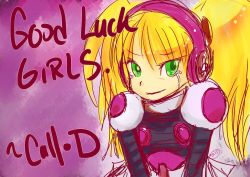 Rule 34 | 1girl, artist request, blonde hair, call (mighty no. 9), call d, green eyes, headphones, mighty no. 9, non-web source, robot, solo, tears