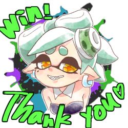 Rule 34 | 10s, 1girl, 2016, breasts, domino mask, female focus, hat, inkling player character, jewelry, marie (splatoon), mask, nintendo, pointy ears, short hair, smile, solo, splatoon (series), tentacle hair, text focus, upper body, white background, white hair, zuu-n