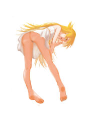 10s 1girl ass bakemonogatari bandaid bandaid_on_pussy barefoot bent_over blonde_hair highres monogatari_(series) nisemonogatari oshino_shinobu yal_(lily910218) yellow_eyes