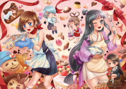 Rule 34 | &gt; &lt;, 6+girls, :d, ace attorney, apollo justice, apollo justice: ace attorney, apron, baking sheet, black hair, blue eyes, blue hair, blush, brown eyes, brown hair, cake, capcom, checkerboard cookie, chibi, closed eyes, cookie, cracker, dress, eating, ema skye, english text, food, fork, franziska von karma, fruit, glasses, hair ribbon, hair rings, heart, klavier gavin, long hair, macaron, maya fey, mia fey, mittens, multiple girls, neckerchief, one eye closed, open mouth, oven mitts, oversized food, oversized object, pearl fey, pencil skirt, phoenix wright, plate, pudding, rewolf, ribbon, scarf, short hair, skirt, sleeveless, smile, sparkle, star (symbol), strawberry, strawberry shortcake, swiss roll, tress ribbon, trucy wright, very long hair, whisk, wink