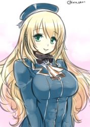 Rule 34 | 10s, 1girl, ascot, atago (kancolle), bad id, bad pixiv id, beret, blonde hair, breasts, green eyes, hat, kantai collection, krono tokage, large breasts, long hair, looking at viewer, open mouth, smile, solo