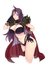 Rule 34 | 1girl, absurdres, alex (nobodybutalex), armlet, armor, bikini, black bikini, black gloves, black shirt, black thighhighs, blue eyes, breasts, cape, circlet, cleavage, cleavage cutout, clothing cutout, cropped legs, earrings, gem, gloves, hand on own hip, highres, jewelry, large breasts, long hair, looking at viewer, multi-strapped bikini, naga the serpent, navel, parted lips, pink lips, purple hair, red cape, revealing clothes, shirt, shoulder armor, single thighhigh, slayers, solo, spikes, stomach, swimsuit, thighhighs, turtleneck, very long hair, white background