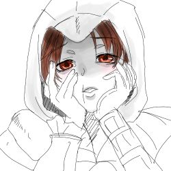 Rule 34 | 1girl, assassin&#039;s creed, assassin&#039;s creed (series), assassin&#039;s creed ii, bad id, bad pixiv id, blush, ezio auditore da firenze, gender request, genderswap, hands on own cheeks, hands on own face, kon-ton, lowres, meme, monochrome, scar, solo, spot color, yandere trance
