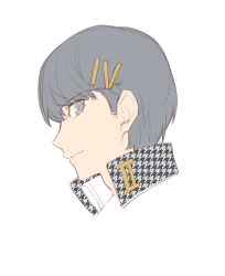 Rule 34 | 1boy, absurdres, closed mouth, grey eyes, grey hair, hair ornament, hairclip, highres, looking at viewer, looking to the side, male focus, narukami yuu, persona, persona 4, portrait, short hair, sketch, smile, solo, tsubsa syaoin