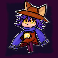 Rule 34 | 1other, :&lt;, animal ears, blue hair, blue scarf, cat, cat ears, chibi, closed mouth, full body, hat, highres, kerubin art, light bulb, long sleeves, niko (oneshot), oneshot (game), scarf, sleeves past fingers, sleeves past wrists, solo, tunic, yellow eyes