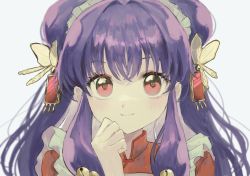 Rule 34 | 1girl, blush, butterfly hair ornament, chinese clothes, closed mouth, double bun, hair bun, hair ornament, heart, heart-shaped pupils, highres, kumagai yuka, purple hair, ranma 1/2, red eyes, shampoo (ranma 1/2), simple background, solo, symbol-shaped pupils, white background
