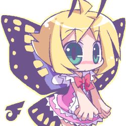Rule 34 | ahoge, androgynous, antennae, blonde hair, blue eyes, blush, bow, bug, butterfly, butterfly wings, dress, fairy, gender request, insect, insect wings, lowres, misasagi yuuya, oekaki, shimon (shimotsuma), shimotsuma, short hair, simple background, solo, white background, wings