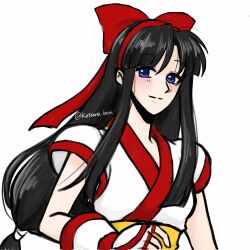 Rule 34 | 1girl, ainu clothes, artist name, black hair, blue eyes, breasts, fingerless gloves, gloves, hair ribbon, highres, looking at viewer, nakoruru, ribbon, samurai spirits, small breasts, smile, snk, solo, the king of fighters
