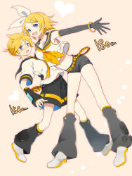 Rule 34 | 1boy, 1girl, bad id, bad pixiv id, blush, bow, bracelet, brother and sister, elbow gloves, gloves, hair bow, harano, jewelry, kagamine len, kagamine rin, navel, sailor, shorts, siblings, twins, vocaloid