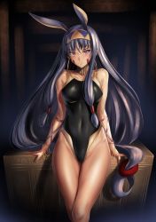 Rule 34 | 1girl, bare shoulders, bracelet, breasts, competition swimsuit, covered navel, dark skin, dark-skinned female, earrings, egyptian, facial mark, fate/grand order, fate (series), hair rings, hair tubes, hairband, highleg, highleg swimsuit, hoop earrings, jewelry, long hair, looking at viewer, low-tied long hair, nail polish, nitocris (fate), one-piece swimsuit, purple eyes, purple hair, sidelocks, smile, solo, standing, swimsuit, thigh gap, ulrich (tagaragakuin), very long hair