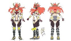Rule 34 | 1girl, alternate costume, amou kanade, armor, armored boots, artist request, ass, bikini, bikini armor, boots, breasts, brown gloves, character sheet, clawed boots, commentary request, dragon girl, dragon horns, elbow gloves, fake horns, from behind, from side, full body, gauntlets, gloves, grey bikini, grey footwear, grey thighhighs, halterneck, horns, large breasts, long hair, looking at viewer, multiple views, navel, official art, orange eyes, orange hair, profile, red scarf, scarf, see-through, senki zesshou symphogear, senki zesshou symphogear xd unlimited, shoulder armor, simple background, smile, spiked boots, standing, swimsuit, symphogear pendant, thigh boots, thighhighs, white background, white bikini