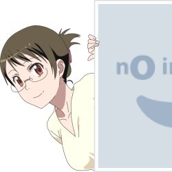 Rule 34 | 10s, 1girl, blouse, glasses, hihara kyouko, mugen ouka, nisekoi, no image, pixiv, shirt, solo, vector trace, yellow shirt