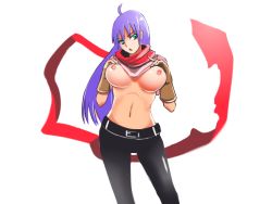 Rule 34 | blue eyes, boots, breasts, clothes lift, doppleganger, gender request, genderswap, luka (mon-musu quest!), mon-musu quest!, purple hair, shirt lift, thigh boots, thighhighs, uncensored, wizard898