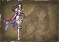 Rule 34 | 1girl, armor, arrow (projectile), astrid (fire emblem), black hair, bow (weapon), cape, female focus, fingerless gloves, fire emblem, fire emblem: radiant dawn, full body, gloves, happy, kita senri, long hair, nintendo, official art, open mouth, orange eyes, quiver, solo, weapon, wind, yellow eyes