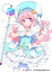 Rule 34 | 1girl, agent 7, bad id, bad pixiv id, blue eyes, breasts, cleavage, donacoo, frilled skirt, frills, gloves, hair ornament, hat, long hair, looking at viewer, official art, original, pink hair, simple background, skirt, small breasts, smile, solo, white background, white gloves, yuuhi homare