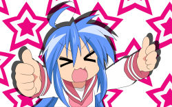 Rule 34 | &gt; &lt;, 00s, 1girl, closed eyes, highres, izumi konata, lucky star, solo, thumbs up, vector trace, wallpaper